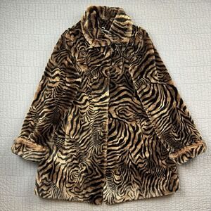 Pamela McCoy Collections Faux Fur Coat Women's Small Tiger Striped Soft